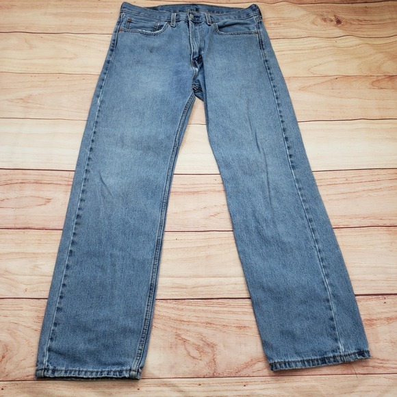 Levis 505 Jeans Mens 34x32 Blue Regular Fit Straight Leg Zip Fly 00505-4891 - Picture 1 of 13